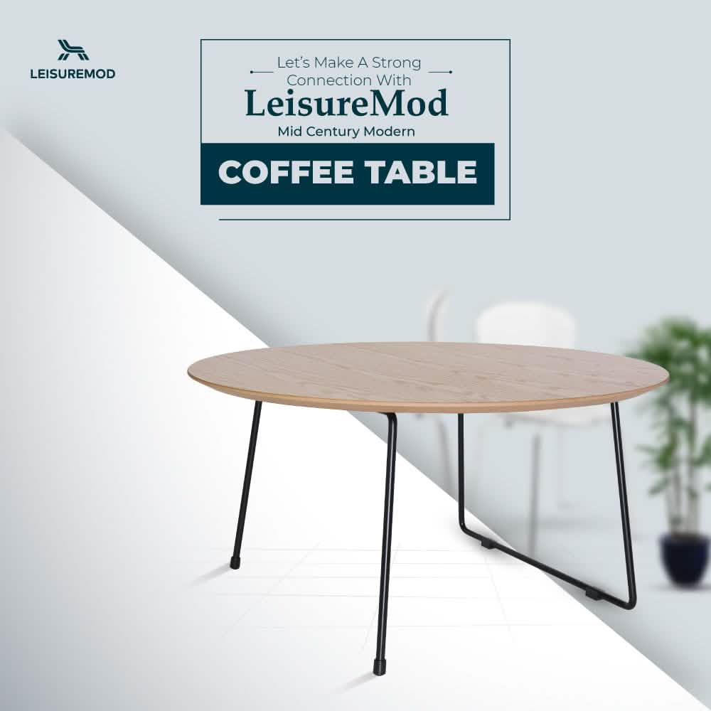 Pemborke Round Coffee Table with Oak Wood Tabletop in Iron