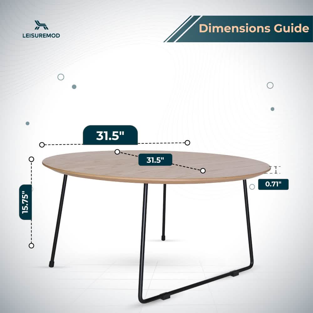 Pemborke Round Coffee Table with Oak Wood Tabletop in Iron