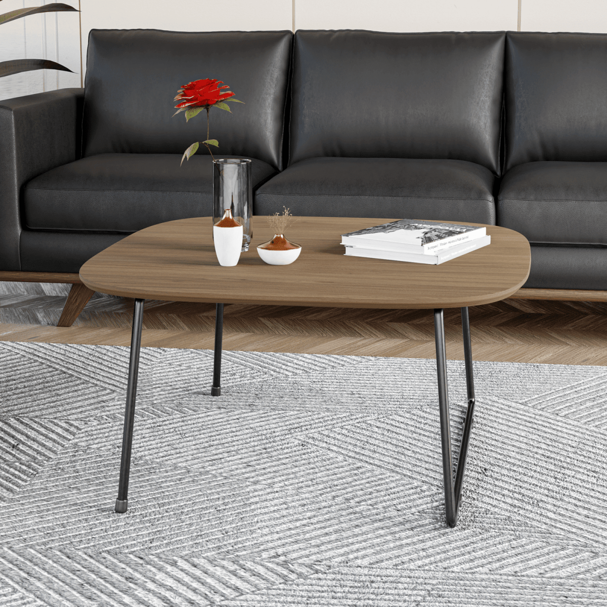 Pemborke Square Coffee Table with Oak Wood Table Top and Iron Frame