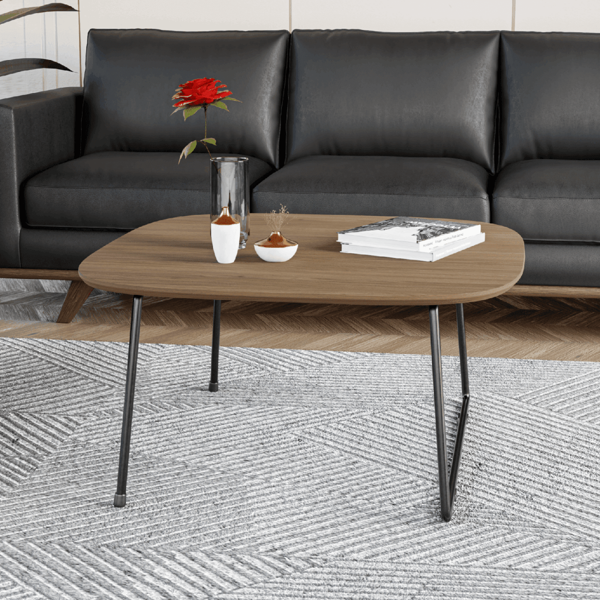 Pemborke Square Coffee Table with Oak Wood Table Top and Iron Frame