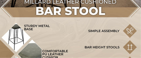 Millard Leather Bar Stool With Metal Frame