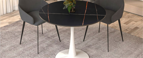 Bristol Round Dining Table with MDF/Sintered Stone/Glass Wood Tabletop in White Steel
