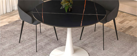 Bristol Round Dining Table with MDF/Sintered Stone/Glass Wood Tabletop in White Steel