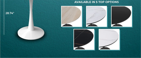 Bristol Round Dining Table with MDF/Sintered Stone/Glass Wood Tabletop in White Steel