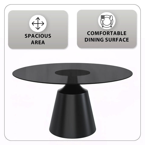 Prynn Modern Round Dining Table with a Sintered Stone/Glass Top in Black Stainless Steel Base