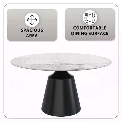 Prynn Modern Round Dining Table with a Sintered Stone/Glass Top in Black Stainless Steel Base