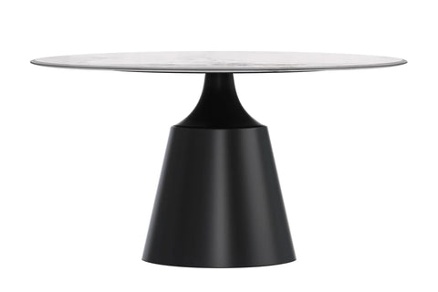 Prynn Modern Round Dining Table with a Sintered Stone/Glass Top in Black Stainless Steel Base