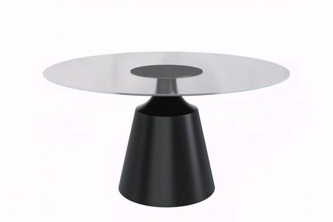 Prynn Modern Round Dining Table with a Sintered Stone/Glass Top in Black Stainless Steel Base