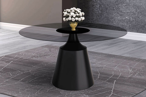 Prynn Modern Round Dining Table with a Sintered Stone/Glass Top in Black Stainless Steel Base