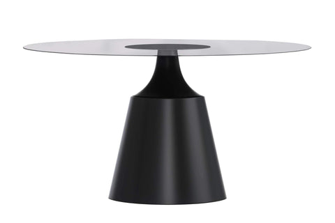Prynn Modern Round Dining Table with a Sintered Stone/Glass Top in Black Stainless Steel Base