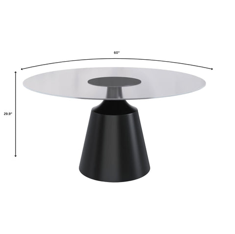 Prynn Modern Round Dining Table with a Sintered Stone/Glass Top in Black Stainless Steel Base