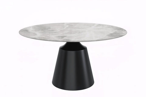 Prynn Modern Round Dining Table with a Sintered Stone/Glass Top in Black Stainless Steel Base