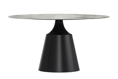 Prynn Modern Round Dining Table with a Sintered Stone/Glass Top in Black Stainless Steel Base