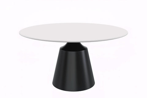 Prynn Modern Round Dining Table with a Sintered Stone/Glass Top in Black Stainless Steel Base