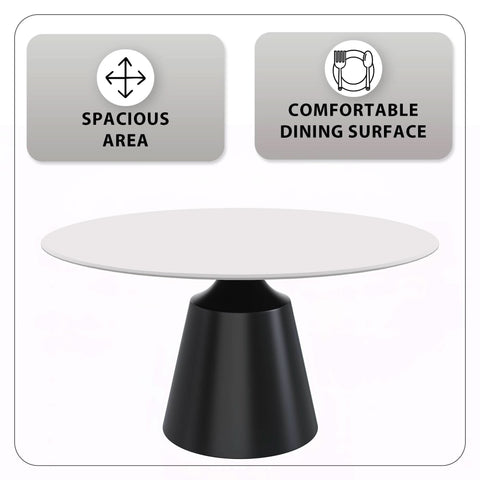 Prynn Modern Round Dining Table with a Sintered Stone/Glass Top in Black Stainless Steel Base