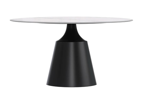 Prynn Modern Round Dining Table with a Sintered Stone/Glass Top in Black Stainless Steel Base