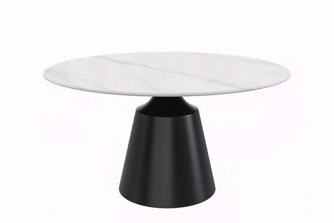 Prynn Modern Round Dining Table with a Sintered Stone/Glass Top in Black Stainless Steel Base