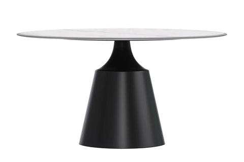 Prynn Modern Round Dining Table with a Sintered Stone/Glass Top in Black Stainless Steel Base