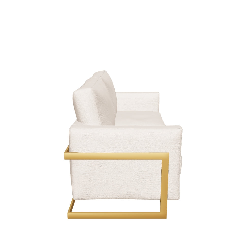 Lincoln Velvet/Leather Upholstered Loveseat with Gold/Black/Silver Steel Frame & Removable Cushions