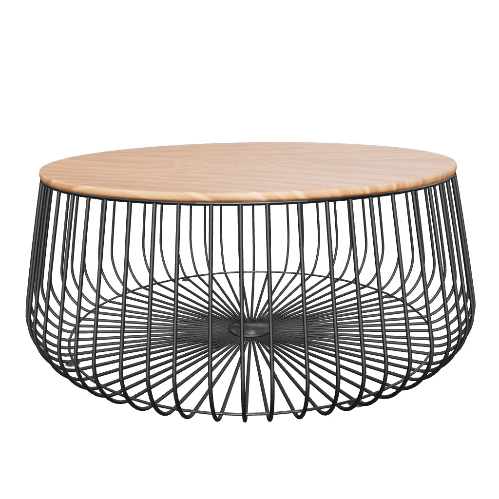 Runswick Round Coffee Table with MDF Tabletop Storage Space in Black Steel Base