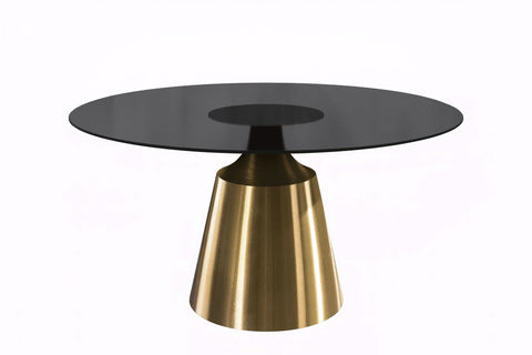 Prynn Modern Round Dining Table with a Sintered Stone/Glass Top in Black Stainless Steel Base