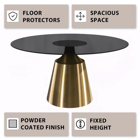 Prynn Modern Round Dining Table with a Sintered Stone/Glass Top in Black Stainless Steel Base
