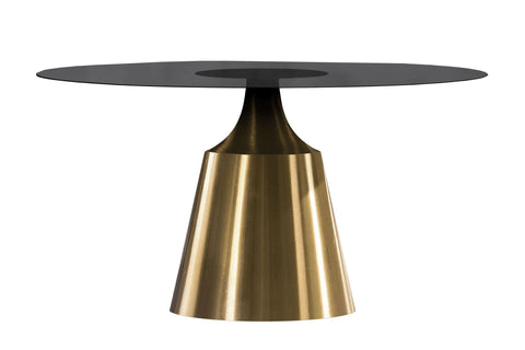 Prynn Modern Round Dining Table with a Sintered Stone/Glass Top in Black Stainless Steel Base