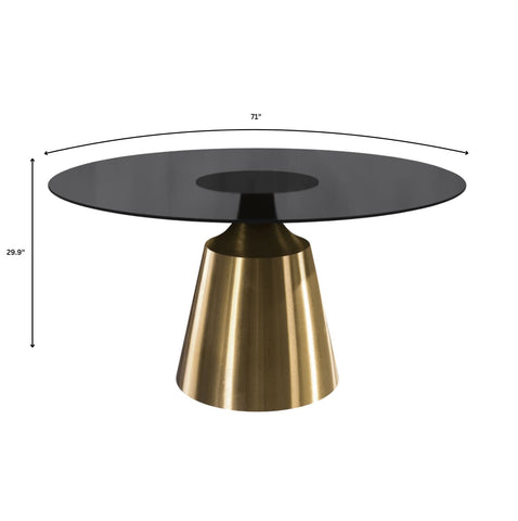 Prynn Modern Round Dining Table with a Sintered Stone/Glass Top in Black Stainless Steel Base