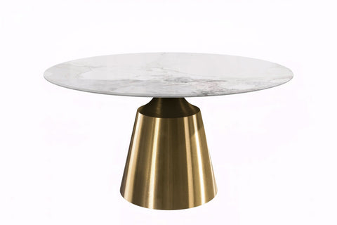 Prynn Modern Round Dining Table with a Sintered Stone/Glass Top in Black Stainless Steel Base