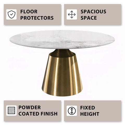 Prynn Modern Round Dining Table with a Sintered Stone/Glass Top in Black Stainless Steel Base