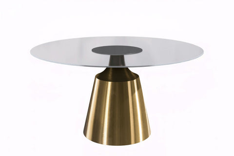 Prynn Modern Round Dining Table with a Sintered Stone/Glass Top in Black Stainless Steel Base