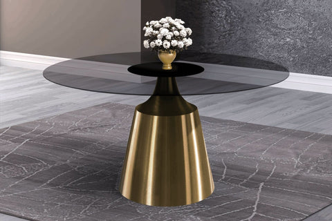Prynn Modern Round Dining Table with a Sintered Stone/Glass Top in Black Stainless Steel Base