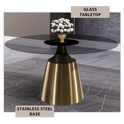 Prynn Modern Round Dining Table with a Sintered Stone/Glass Top in Black Stainless Steel Base