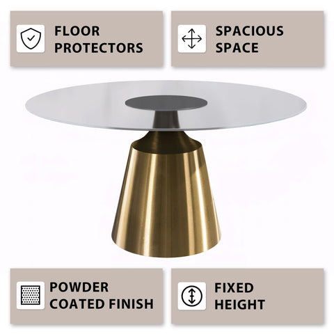 Prynn Modern Round Dining Table with a Sintered Stone/Glass Top in Black Stainless Steel Base
