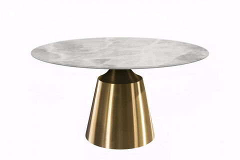 Prynn Modern Round Dining Table with a Sintered Stone/Glass Top in Black Stainless Steel Base