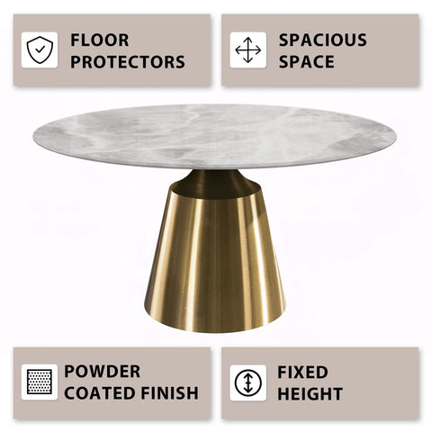 Prynn Modern Round Dining Table with a Sintered Stone/Glass Top in Black Stainless Steel Base