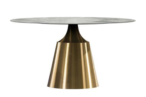 Prynn Modern Round Dining Table with a Sintered Stone/Glass Top in Black Stainless Steel Base