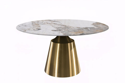 Prynn Modern Round Dining Table with a Sintered Stone/Glass Top in Black Stainless Steel Base