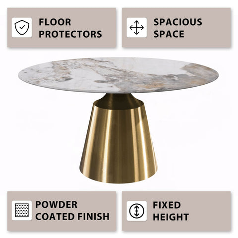 Prynn Modern Round Dining Table with a Sintered Stone/Glass Top in Black Stainless Steel Base