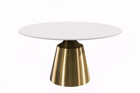 Prynn Modern Round Dining Table with a Sintered Stone/Glass Top in Black Stainless Steel Base