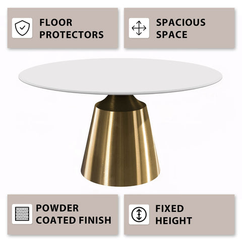 Prynn Modern Round Dining Table with a Sintered Stone/Glass Top in Black Stainless Steel Base