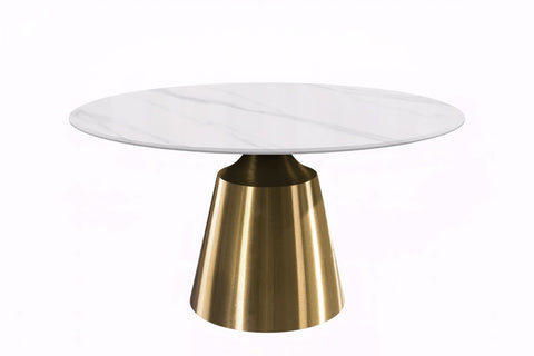 Prynn Modern Round Dining Table with a Sintered Stone/Glass Top in Black Stainless Steel Base