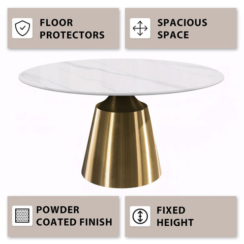 Prynn Modern Round Dining Table with a Sintered Stone/Glass Top in Black Stainless Steel Base