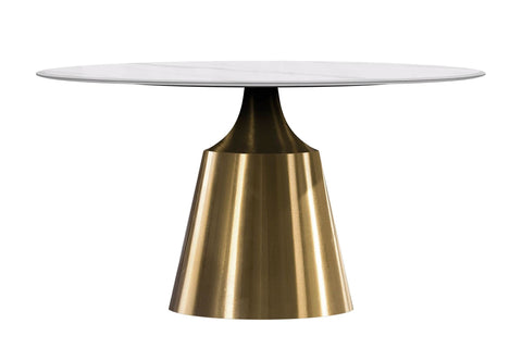 Prynn Modern Round Dining Table with a Sintered Stone/Glass Top in Black Stainless Steel Base