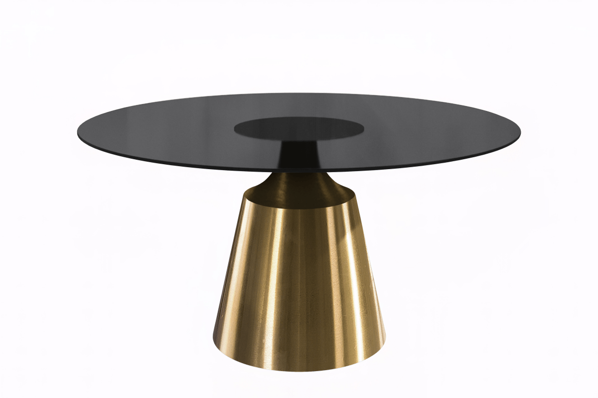 Prynn Modern Round Dining Table with Sintered Stone/Glass Top in Gold Stainless Steel Base