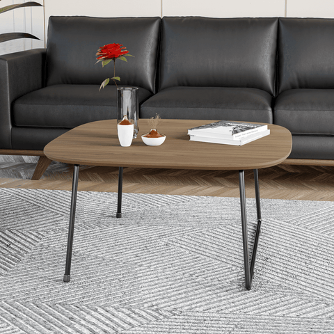 Pemborke Square Coffee Table with Oak Wood Table Top and Iron Frame