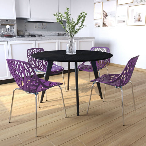 Asbury Polypropylene Dining Side Chair with Forest Cut-Out Design in Chrome