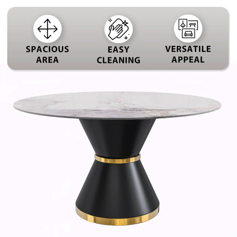 Modern Round Dining Table with a Glass/Stone Tabletop in Stainless Steel Seats 6-10 Qorvus Collection