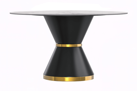 Modern Round Dining Table with a Glass/Stone Tabletop in Stainless Steel Seats 6-10 Qorvus Collection