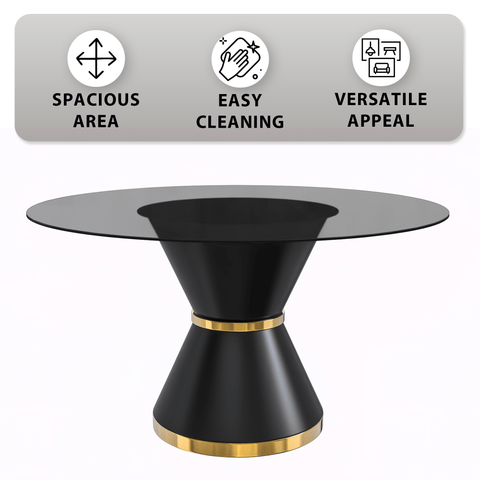 Modern Round Dining Table with a Glass/Stone Tabletop in Stainless Steel Seats 6-10 Qorvus Collection